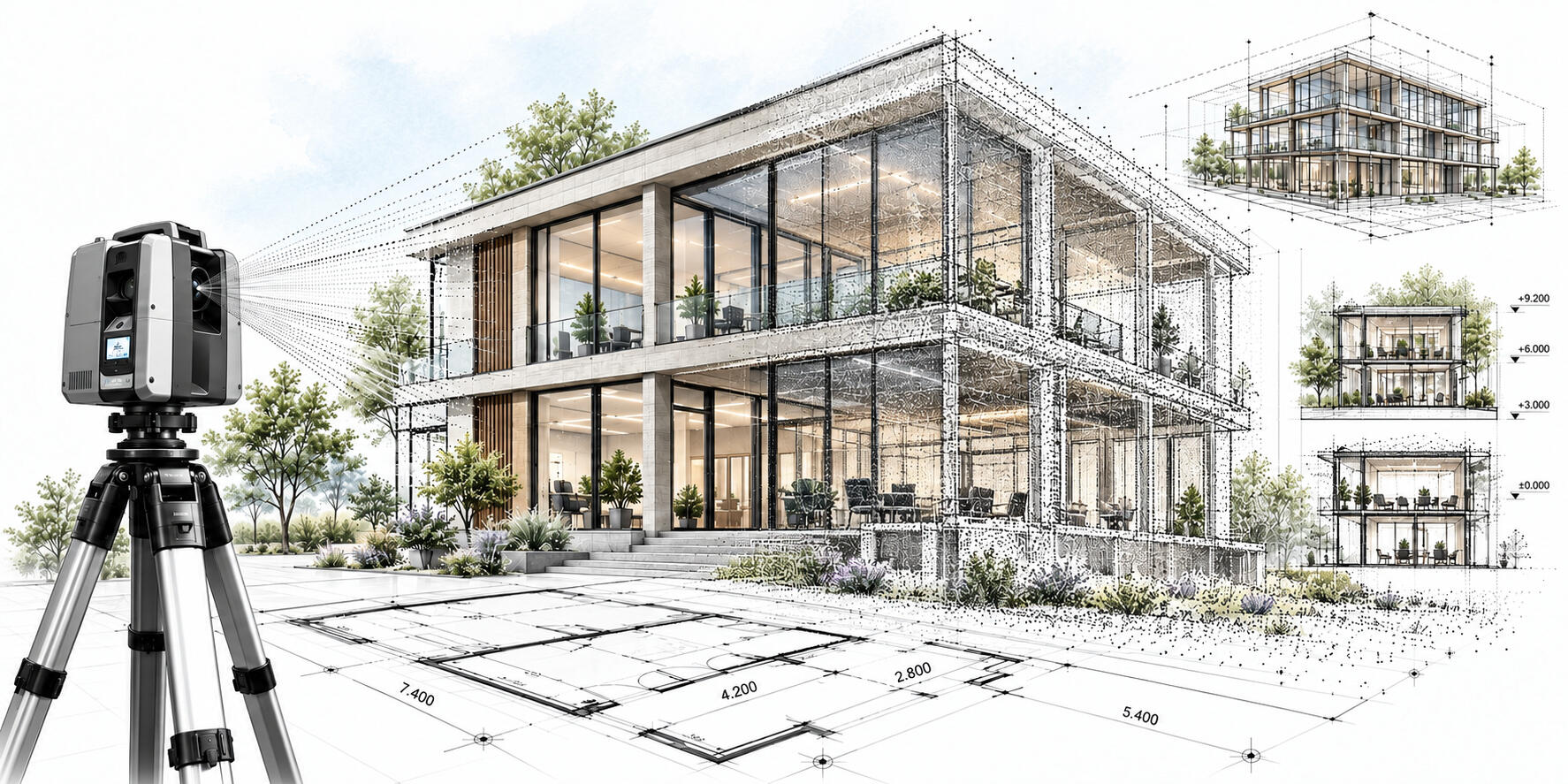 Laser scanning survey capturing detailed 3D building and property data