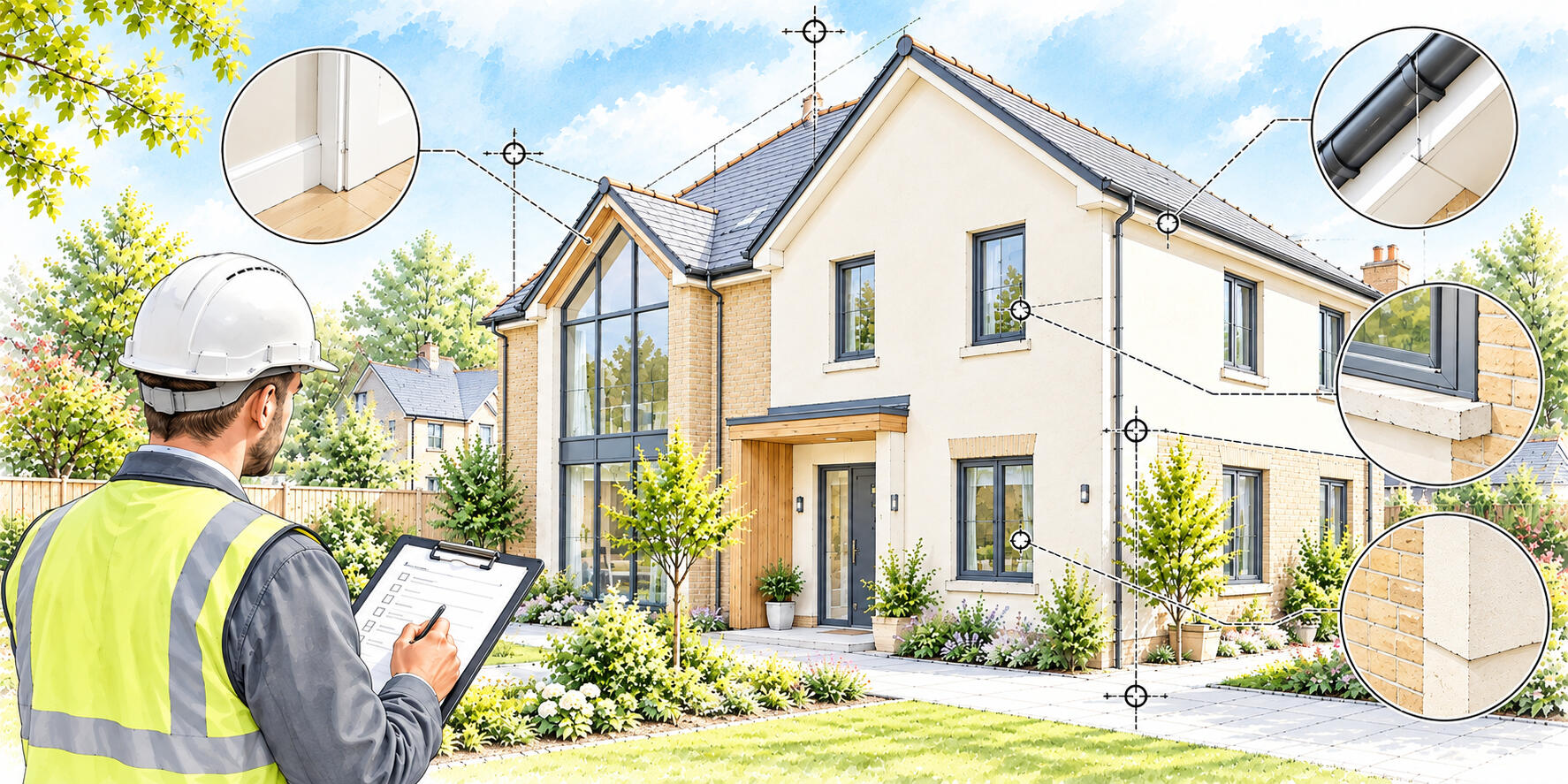 New-build snagging inspection showing construction defects, unfinished works and inspection points