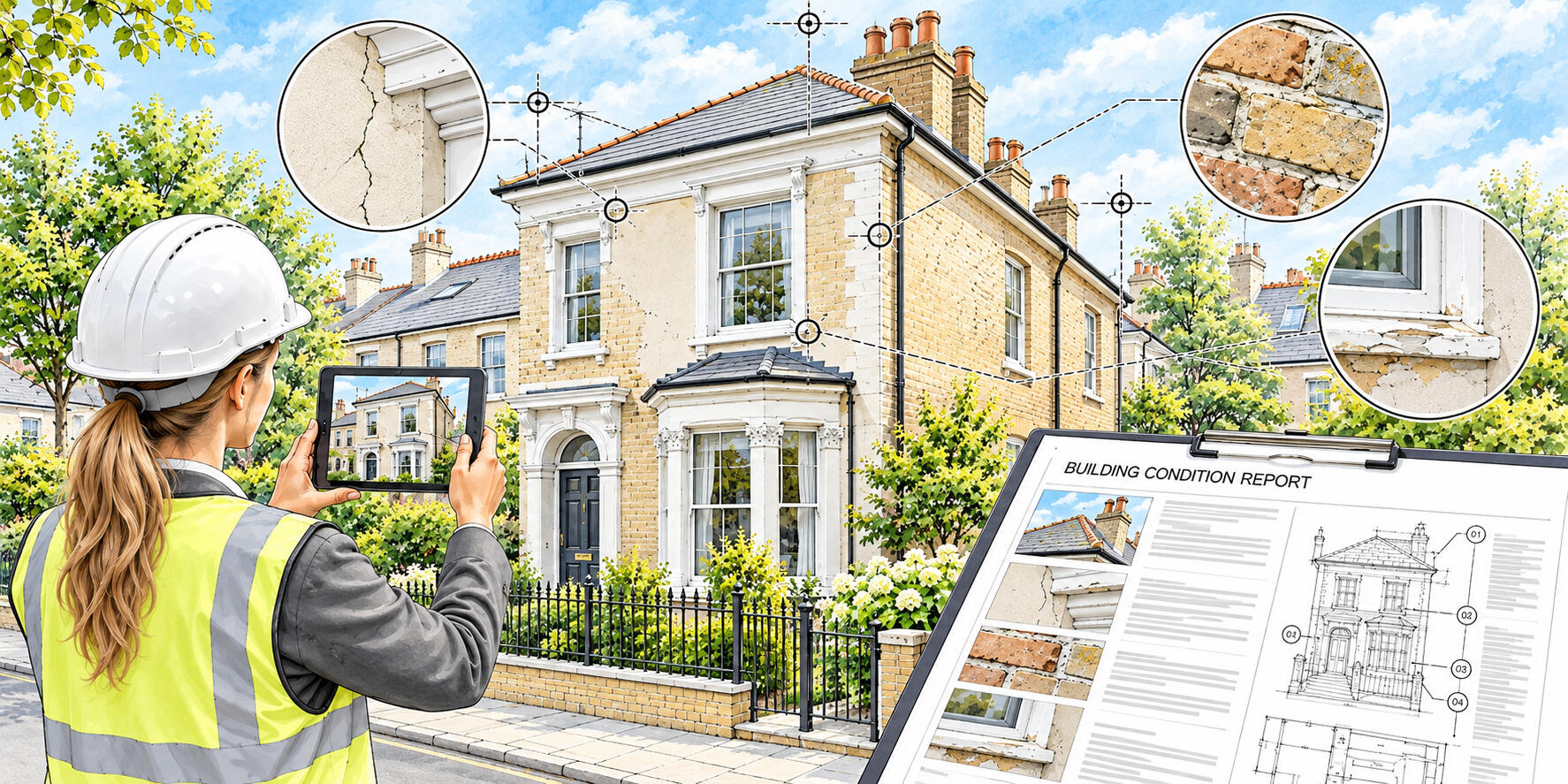 Schedule of condition documenting the existing condition of a property with photographs and detailed descriptions